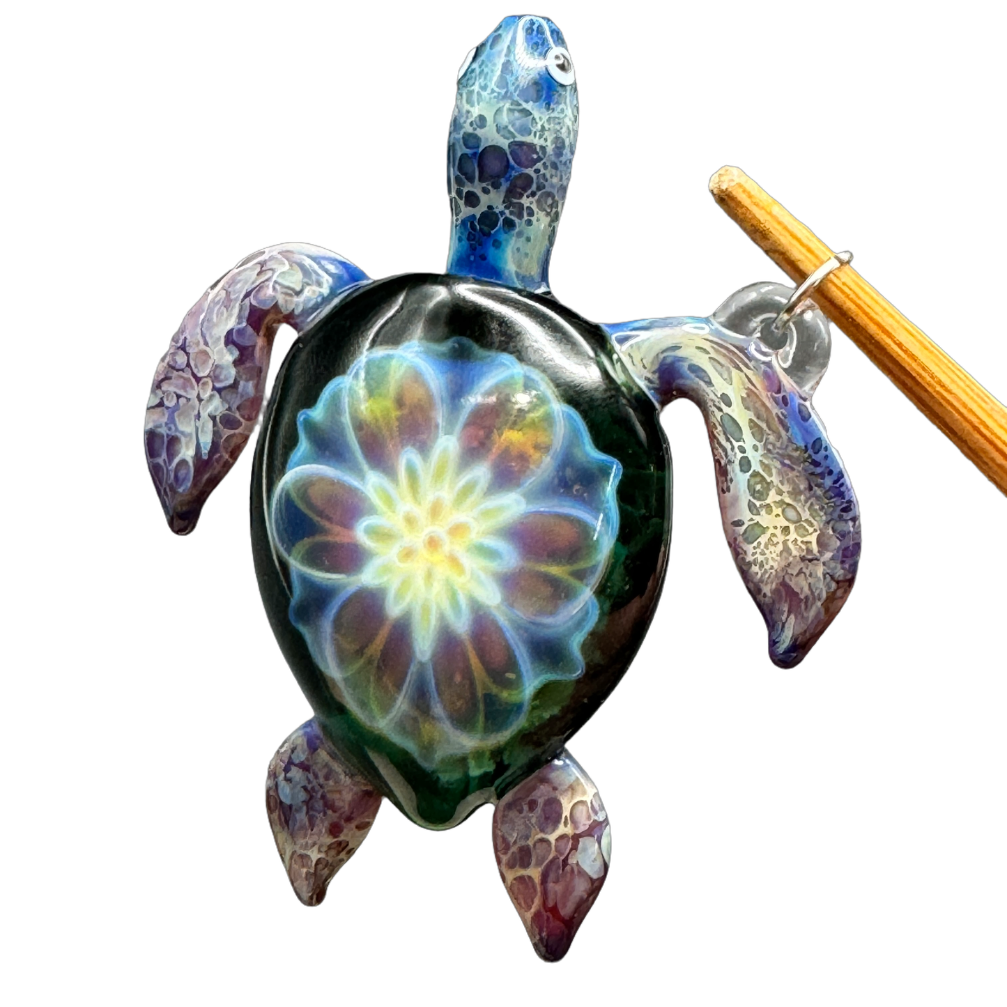 Florin Glass - Fumed Flower Turtle Pendant