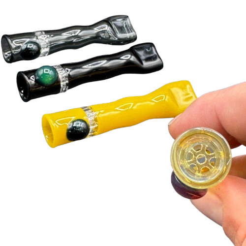 Blazing Blue Glass - Flat Mouth Built In Screen Chillum