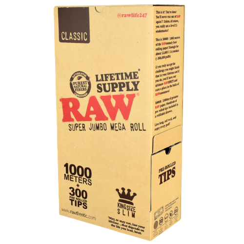 Raw - Classic Super Jumbo Mega Roll | 1000m | 300 Tips | King Size Slim