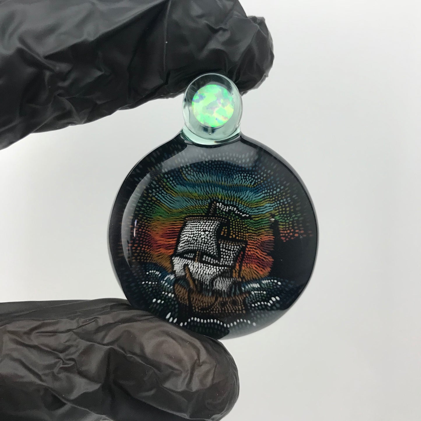 Ship and Lighthouse Doticello Pendant by JH_Glass - The Glass Mule